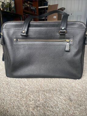 Unisex Levenger Black  Saffiano Leather Laptop Briefcase with Gold Hardware